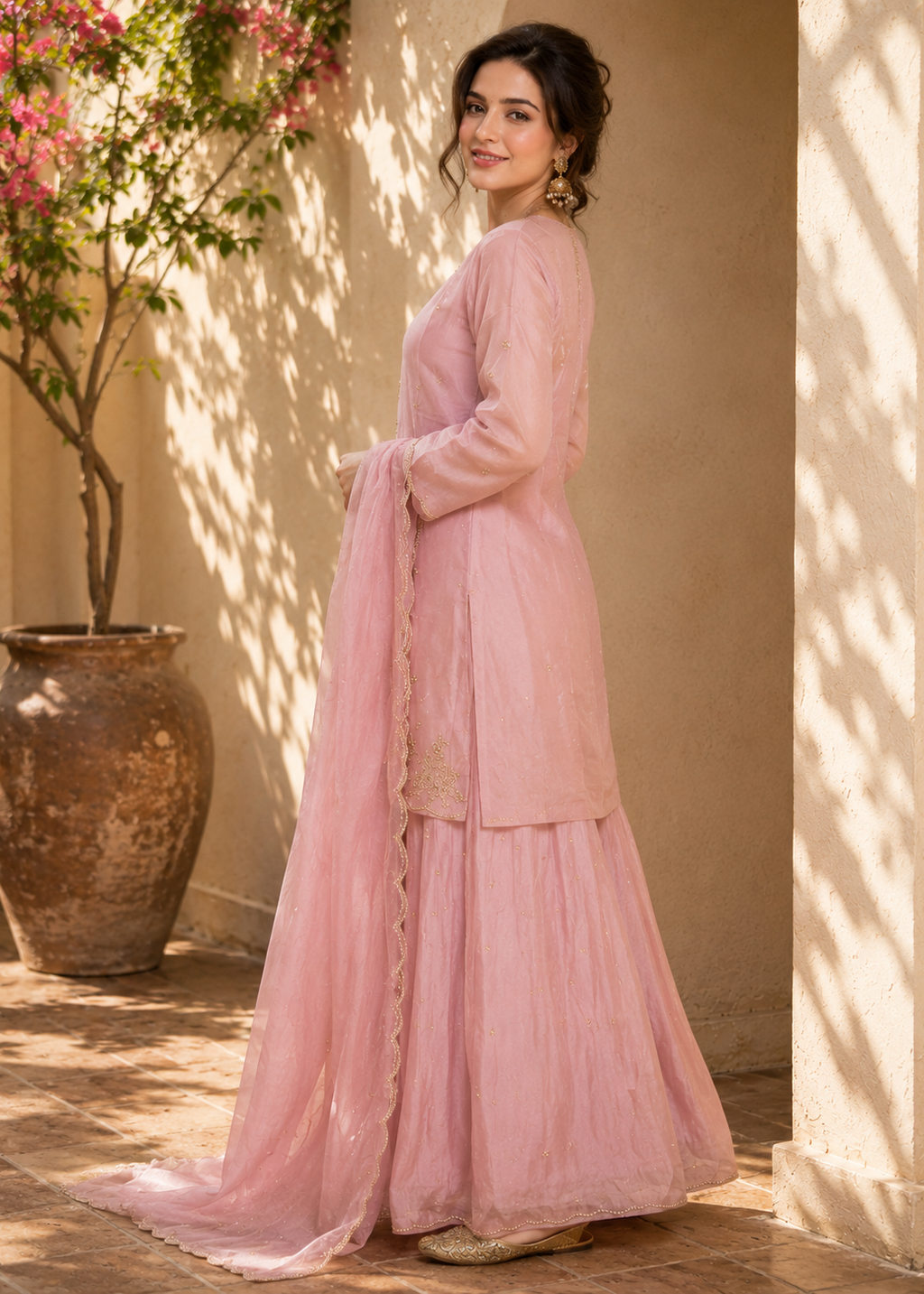 Designer Blush Pink Party Wear Sharara Set