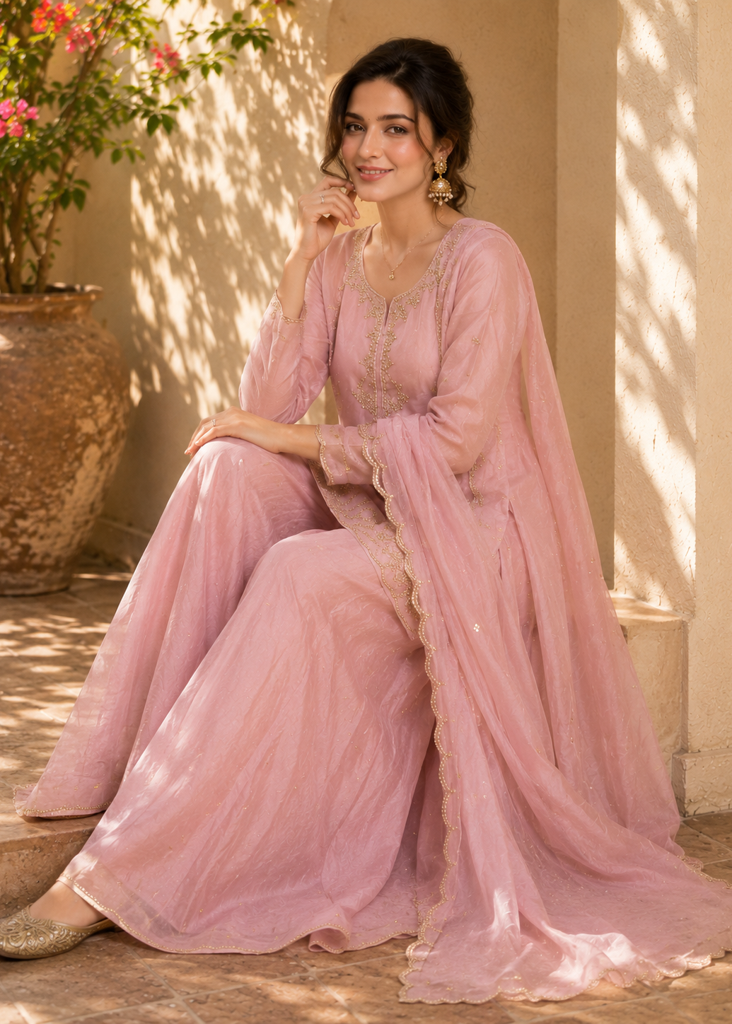 Designer Blush Pink Party Wear Sharara Set