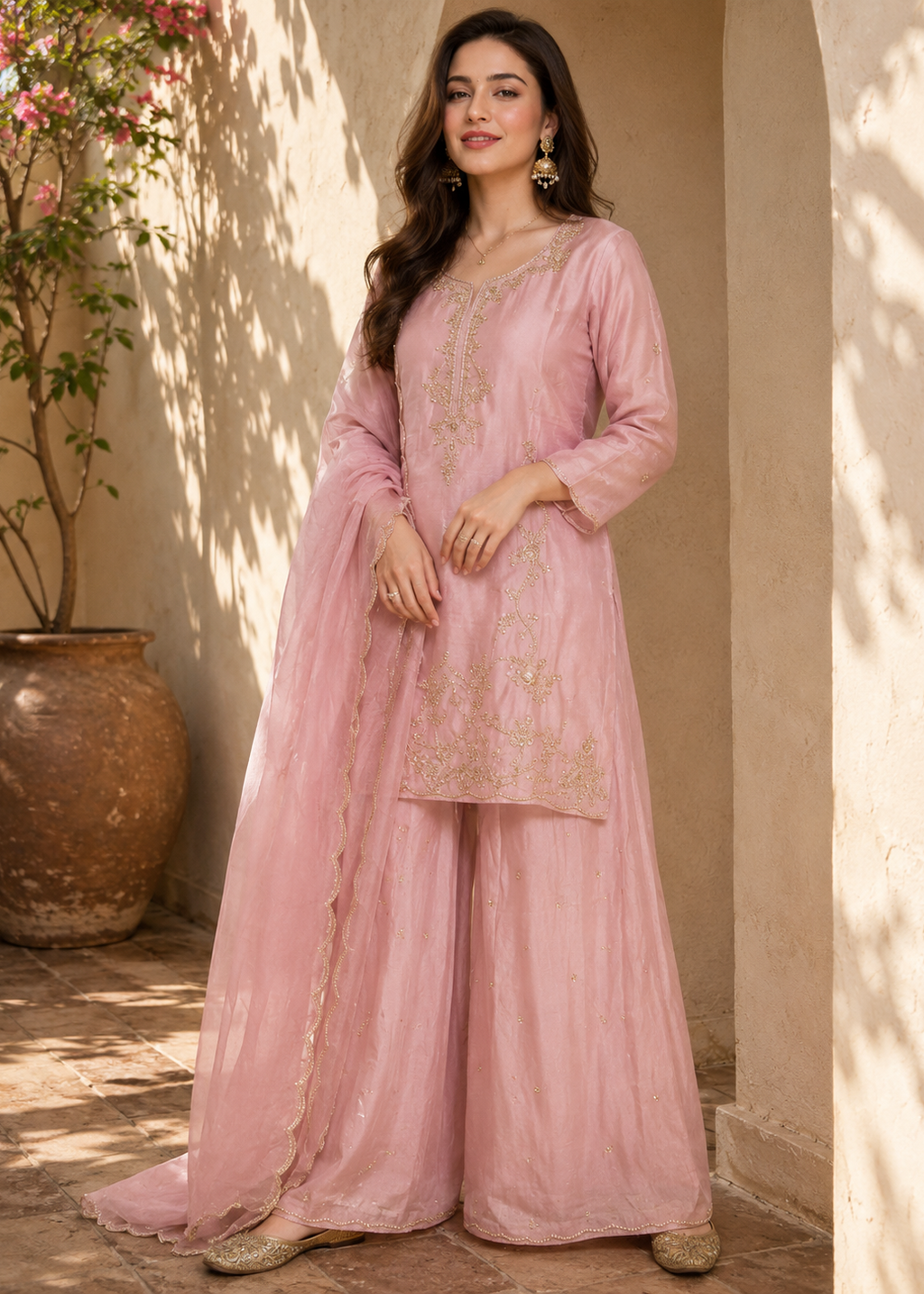 Designer Blush Pink Party Wear Sharara Set