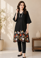 Noir Bloom Black Abstract Printed Kurta Pant Set