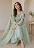 Pastel Mint Green Embroidered Silk Suit Set with Dupatta