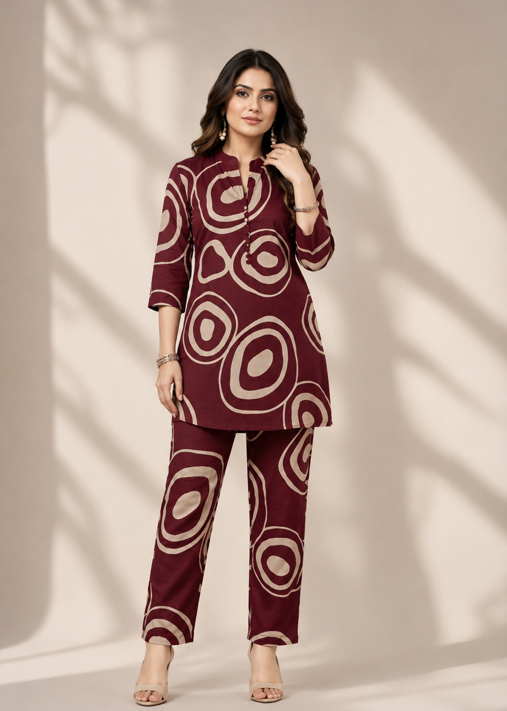 Maroon Abstract Printed Rayon Co-ord Set