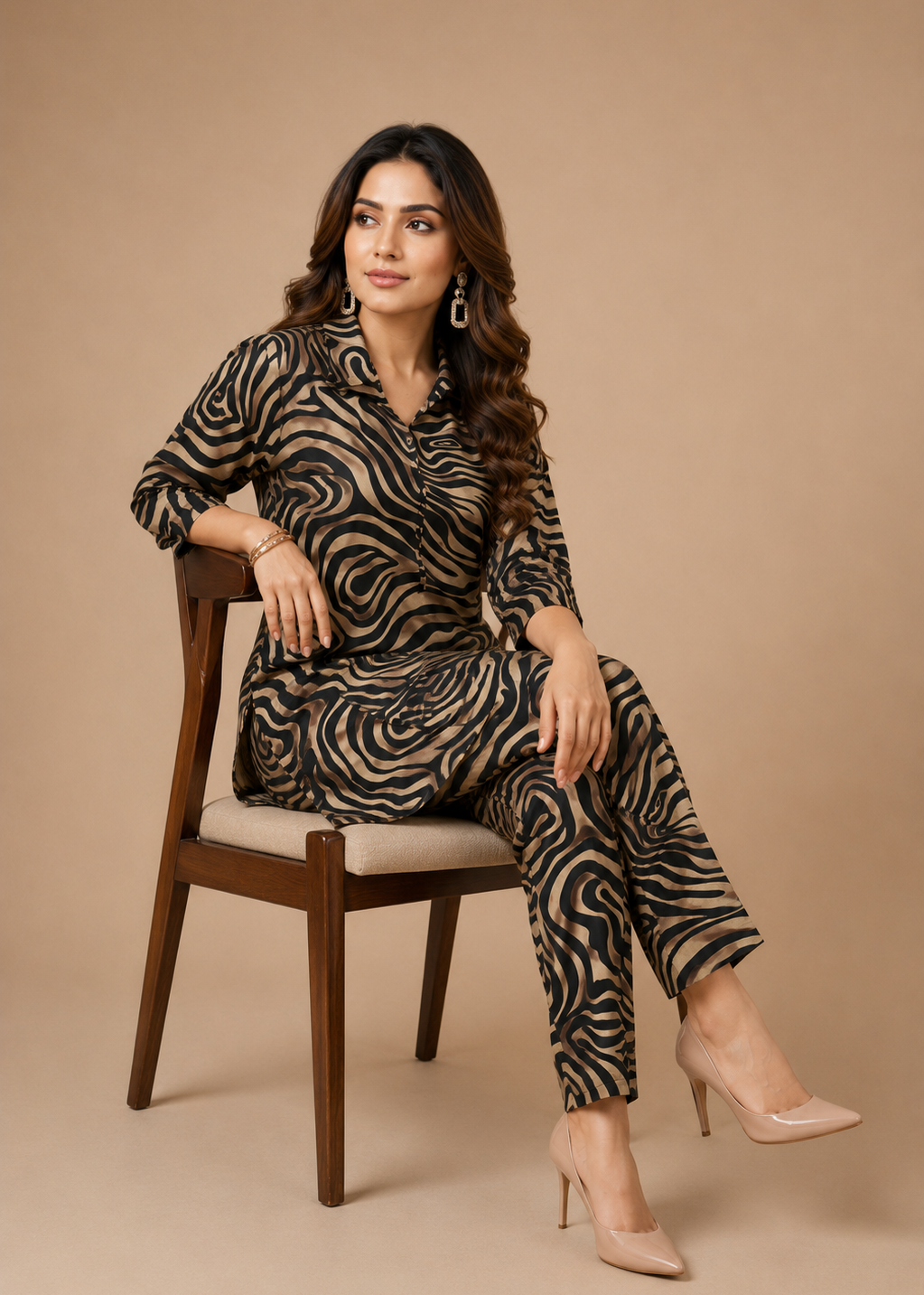 Black Beige Abstract Printed Rayon Co-ord Set