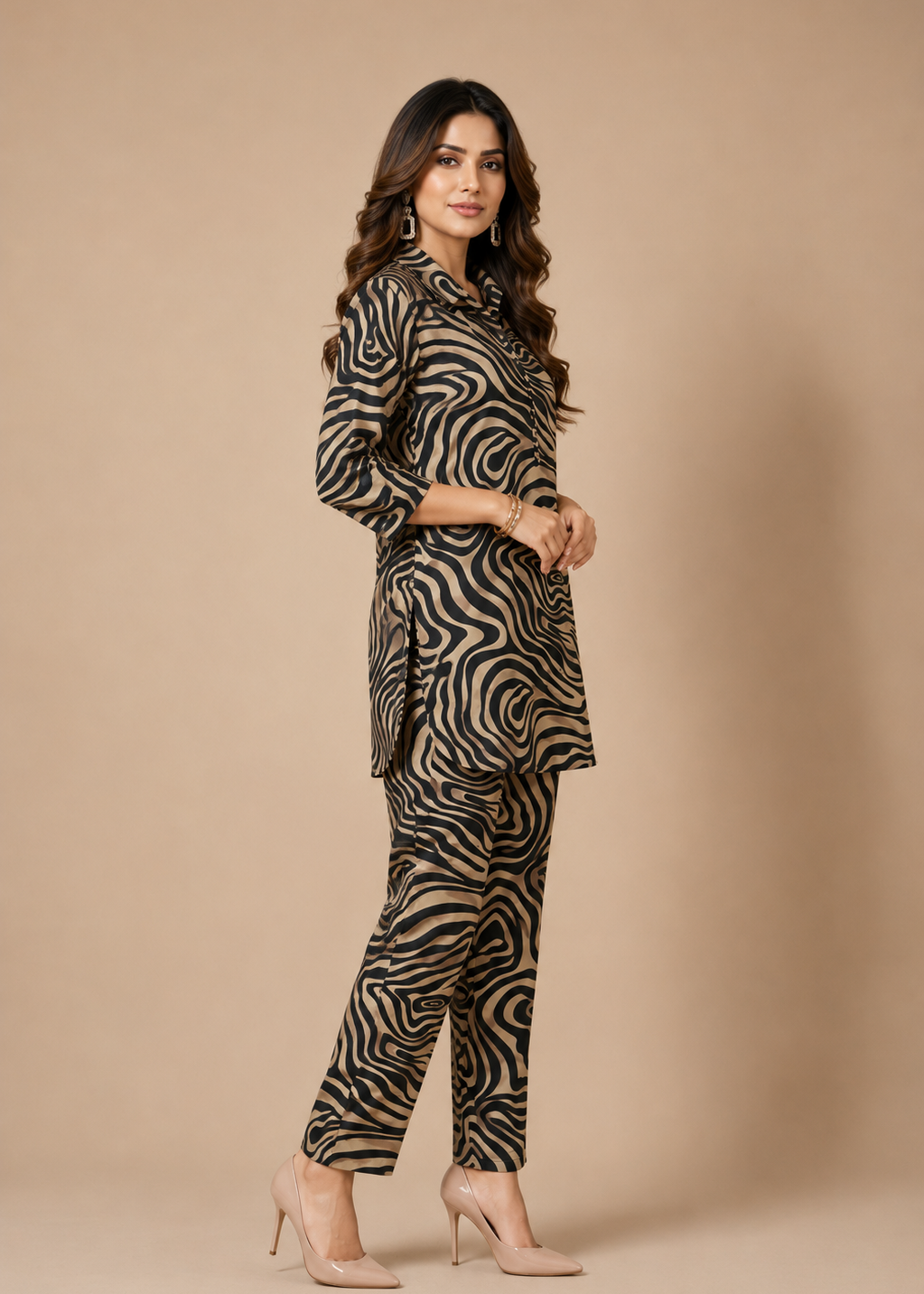 Black Beige Abstract Printed Rayon Co-ord Set