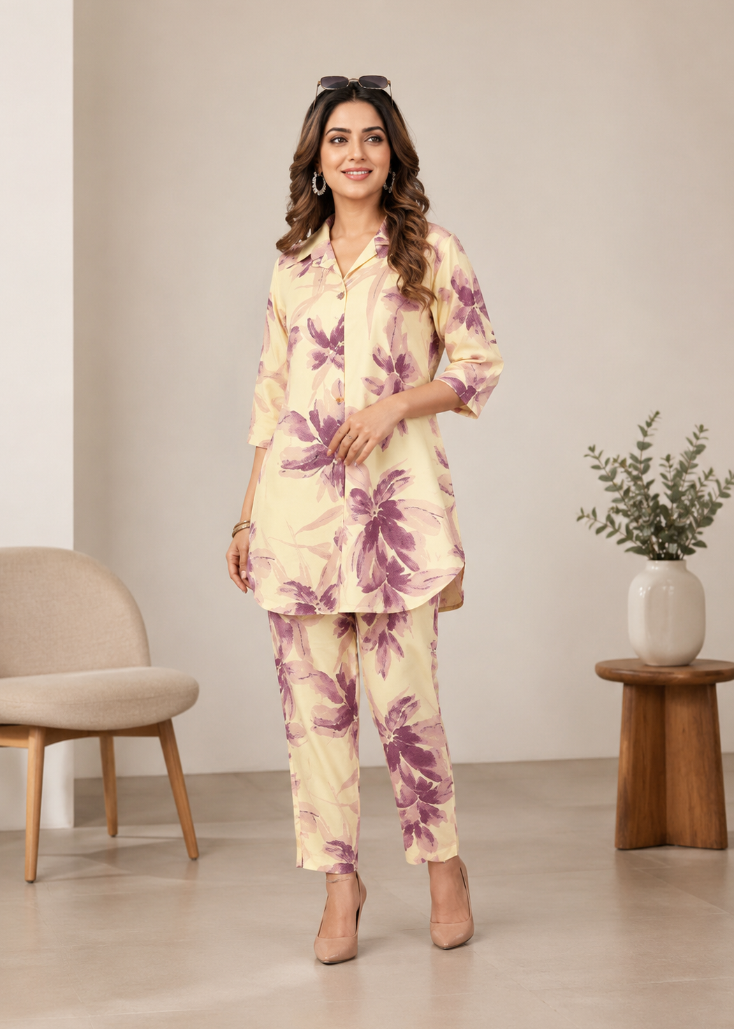 Pastel Yellow Floral Co-Ord Set