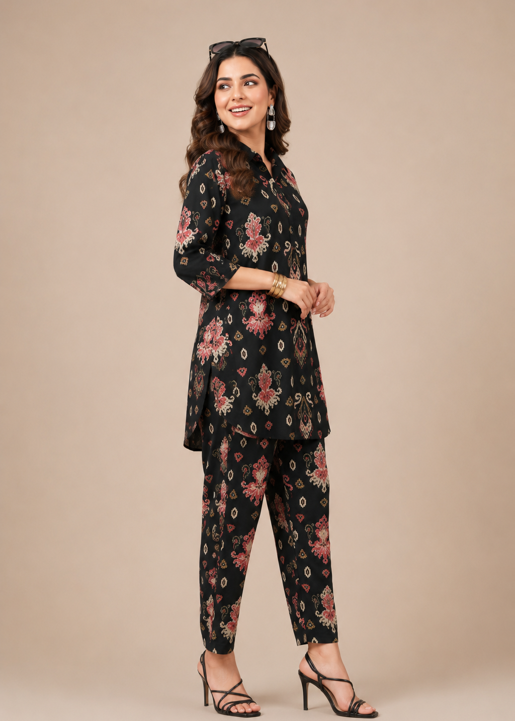 Black Printed Fusion Co-Ord Set