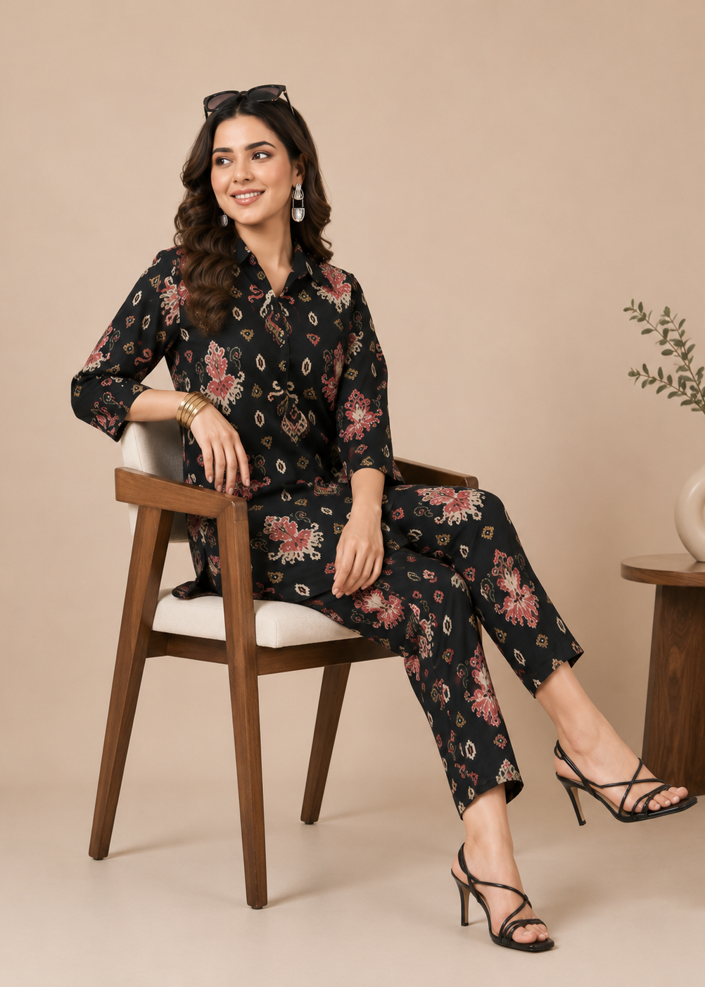Black Printed Fusion Co-Ord Set