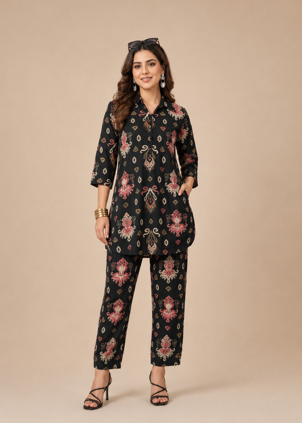 Black Printed Fusion Co-Ord Set
