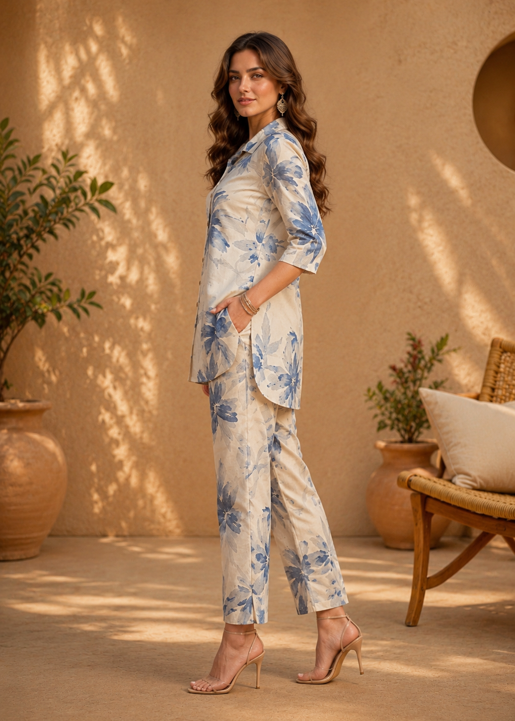 Blue Floral Printed Premium Cotton Co-Ord Set