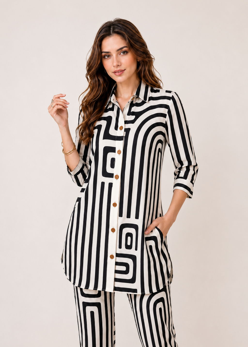 Black & White Geometric Printed Co-Ord Set