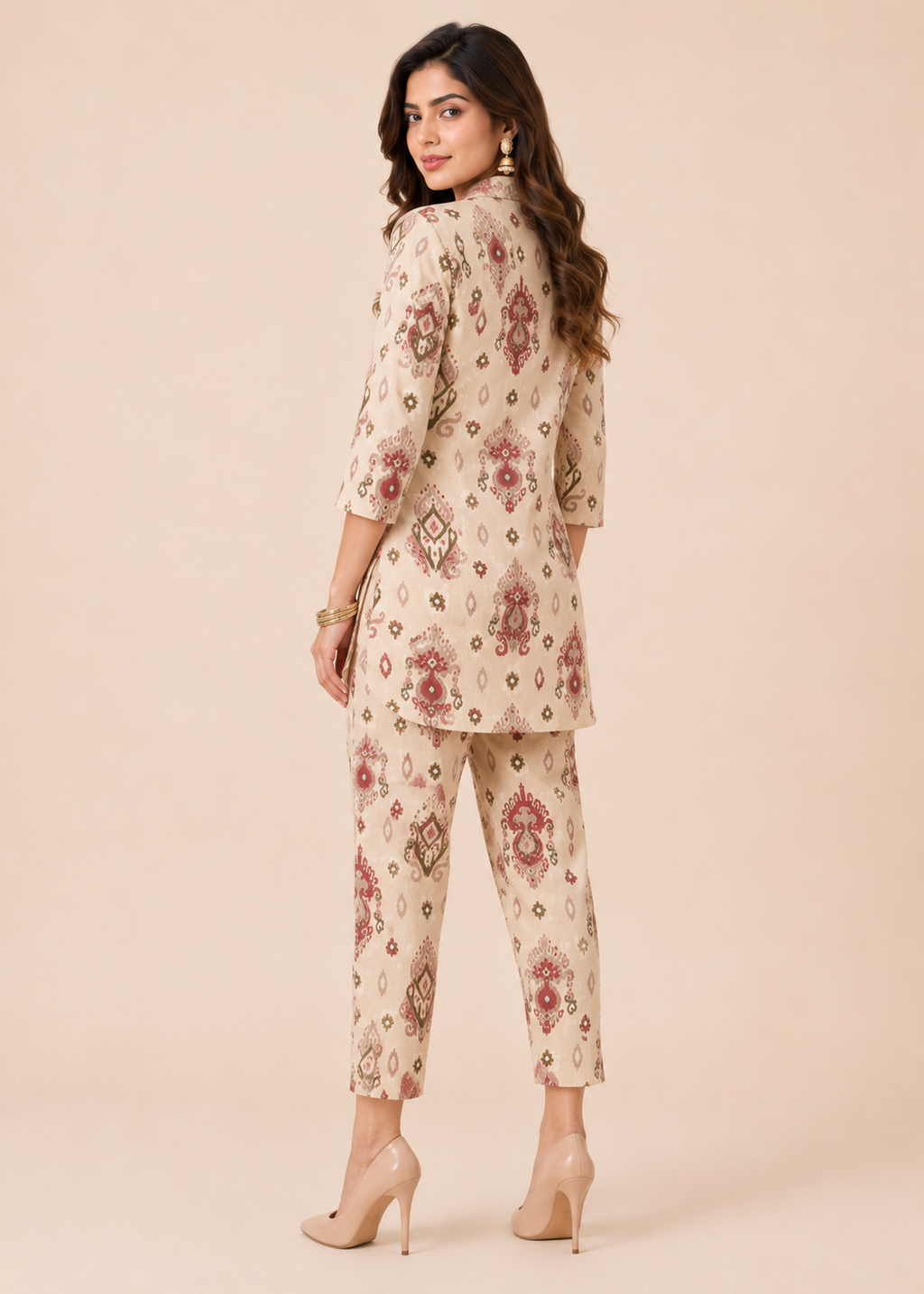 Beige Ethnic Fusion Printed Co-Ord Set
