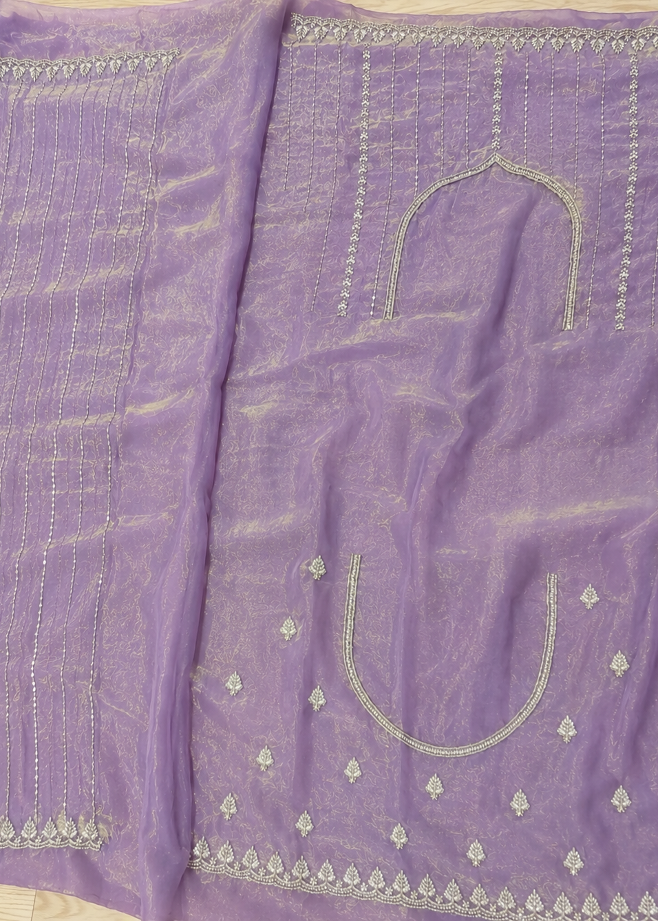 Lavender Sequins Embroidered Organza Saree with Scalloped Border & Designer Blouse
