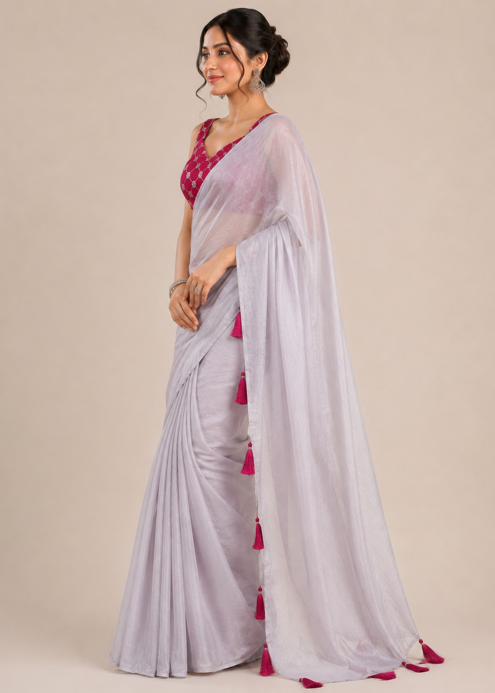 Tissue Silk Saree with Gold Zari Red Embroidered Blouse