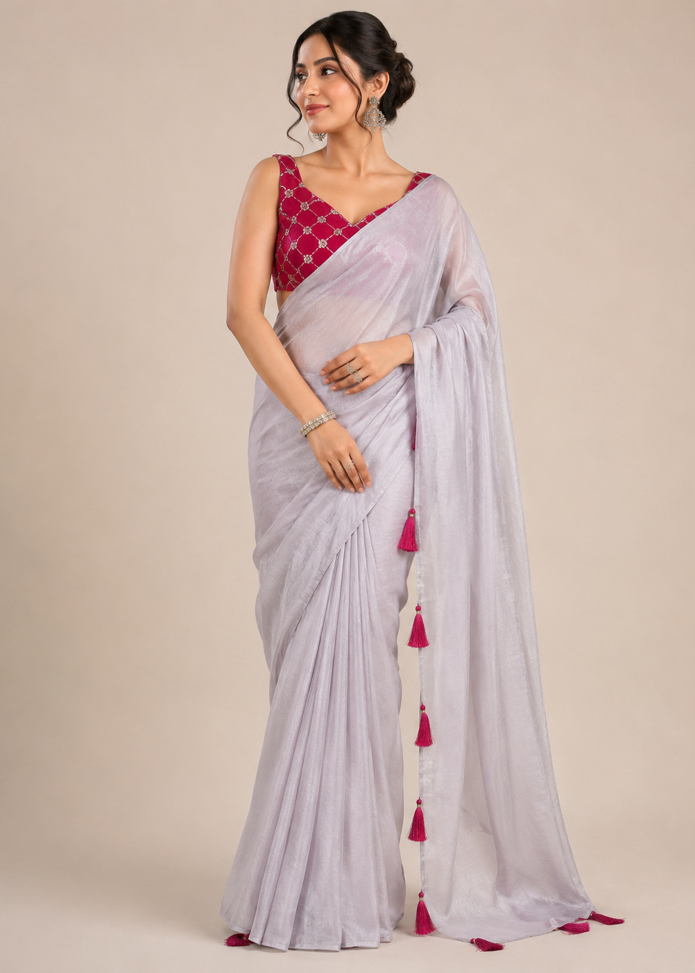 Tissue Silk Saree with Gold Zari Red Embroidered Blouse