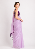 Designer Tissue Silk Saree with Plum Purple Embroidered Blouse & Tassel Pallu