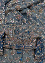 Blue Premium Net Saree with Heavy Multi-Color Resham Embroidery, Stone & Cutdana Work