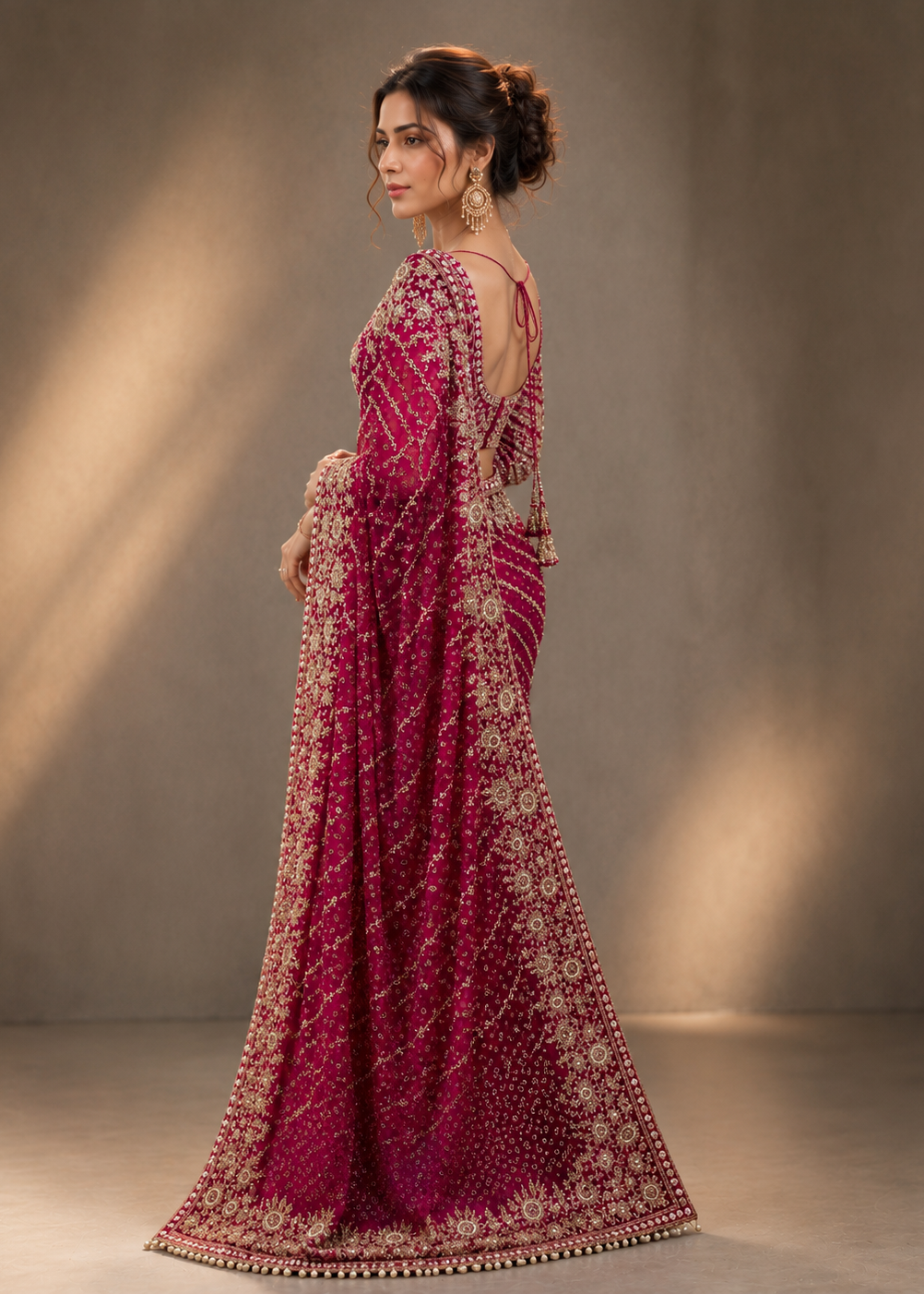Royal Rani Pink Bridal Saree with Heavy Zari, Sequins & Stone Embroidery