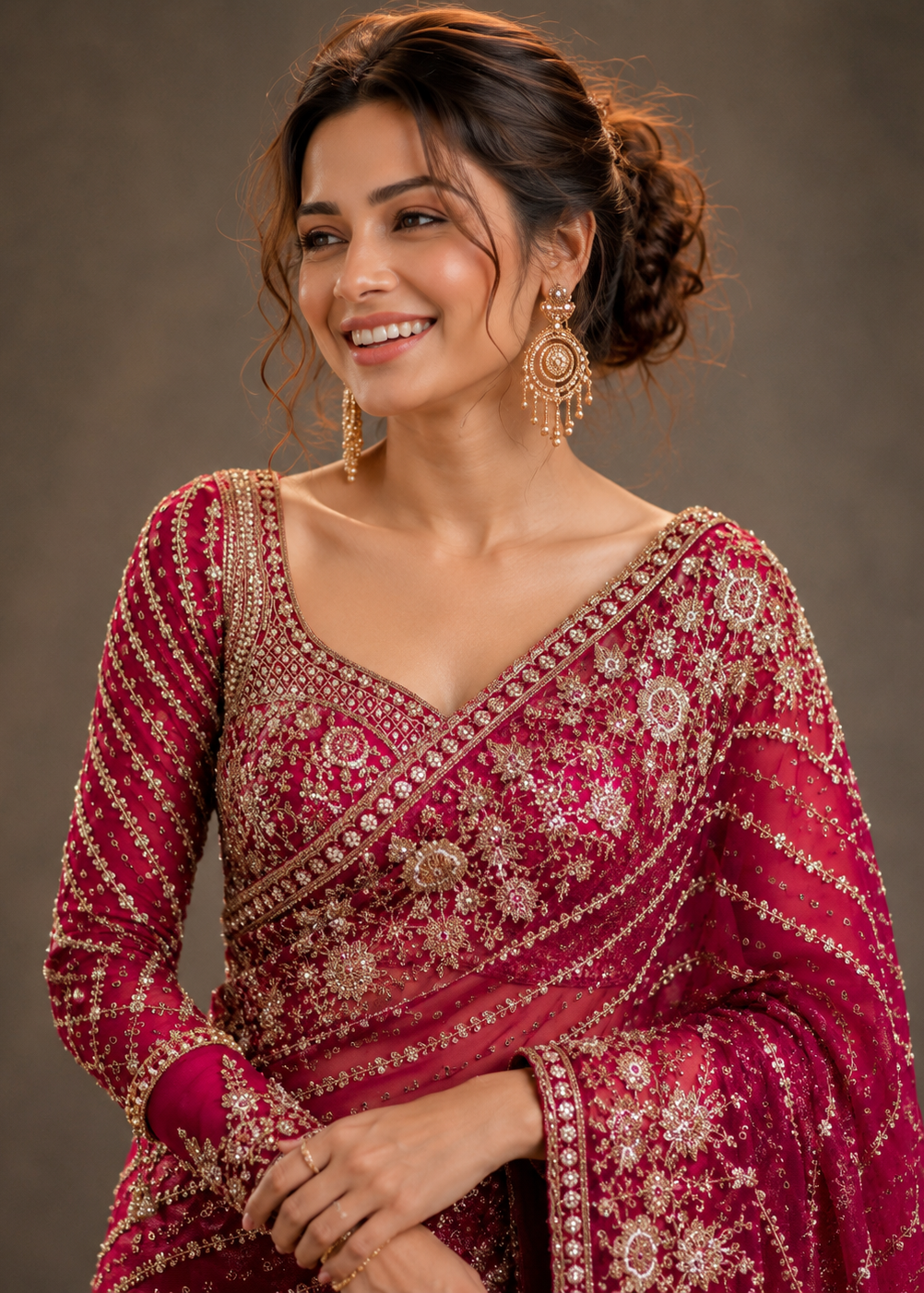 Royal Rani Pink Bridal Saree with Heavy Zari, Sequins & Stone Embroidery