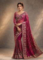 Royal Rani Pink Bridal Saree with Heavy Zari, Sequins & Stone Embroidery