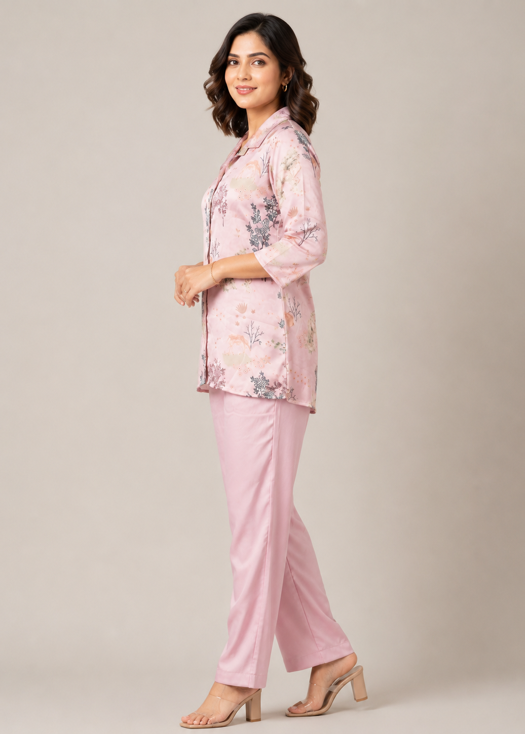 Pink Floral Printed Crepe Co-Ord Set with Inner