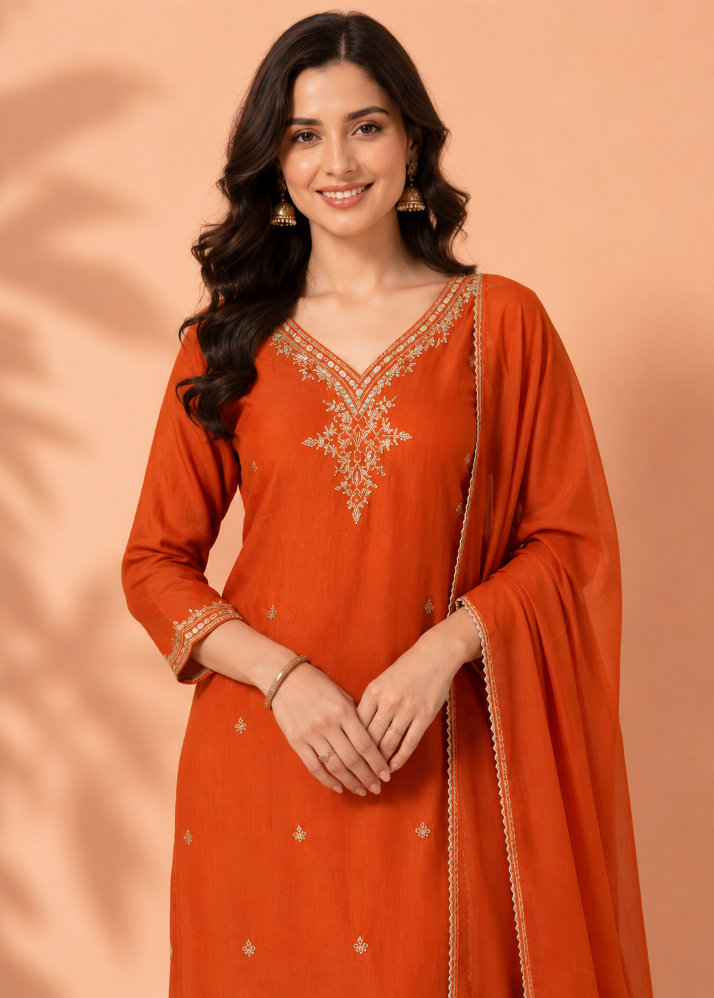 Designer Rust Orange Kurta Pant Dupatta Set for Festive & Wedding Wear