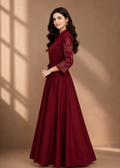 Wine Red Embroidered Anarkali Shirt Dress
