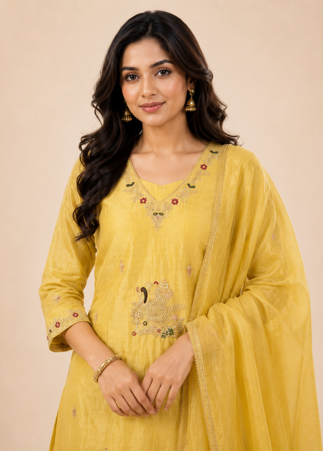 Sunehri Peacock Yellow Embroidered Sharara Dupatta Set