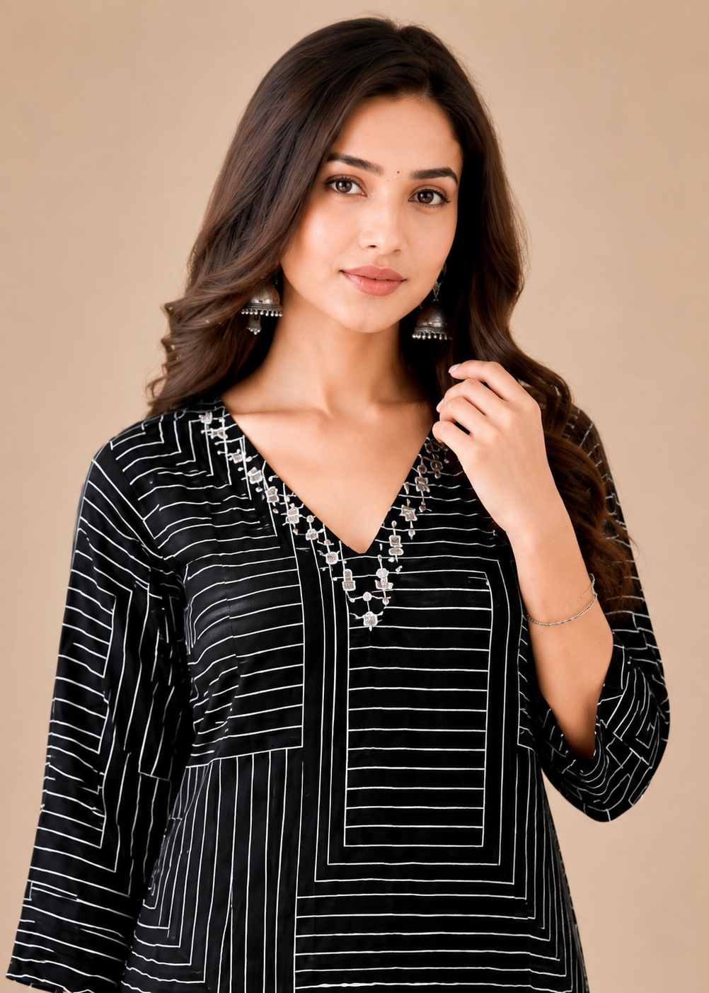 Black Geometric Printed Kurta Palazzo Co-ord Set