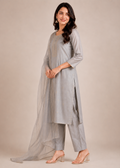 Silver Grey Aura Kurta Pant Dupatta Set