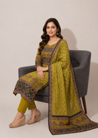 Antique Floral Chevron Cotton Kurta pant Dupatta Set