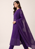 Purple Bandhej Inspired Anarkali Suit Set With Dupatta