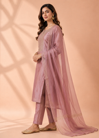 Luxury Dusty Rose Embroidered Kurta Pant Dupatta Set