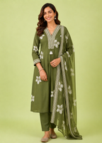 Olive Bloom Floral Embroidered Kurta Pant Dupatta Set