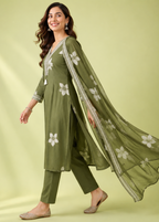 Olive Bloom Floral Embroidered Kurta Pant Dupatta Set