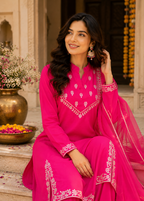 Gulnaar Rani Pink Embroidered Festive Kurta Palazzo Set with Dupatta