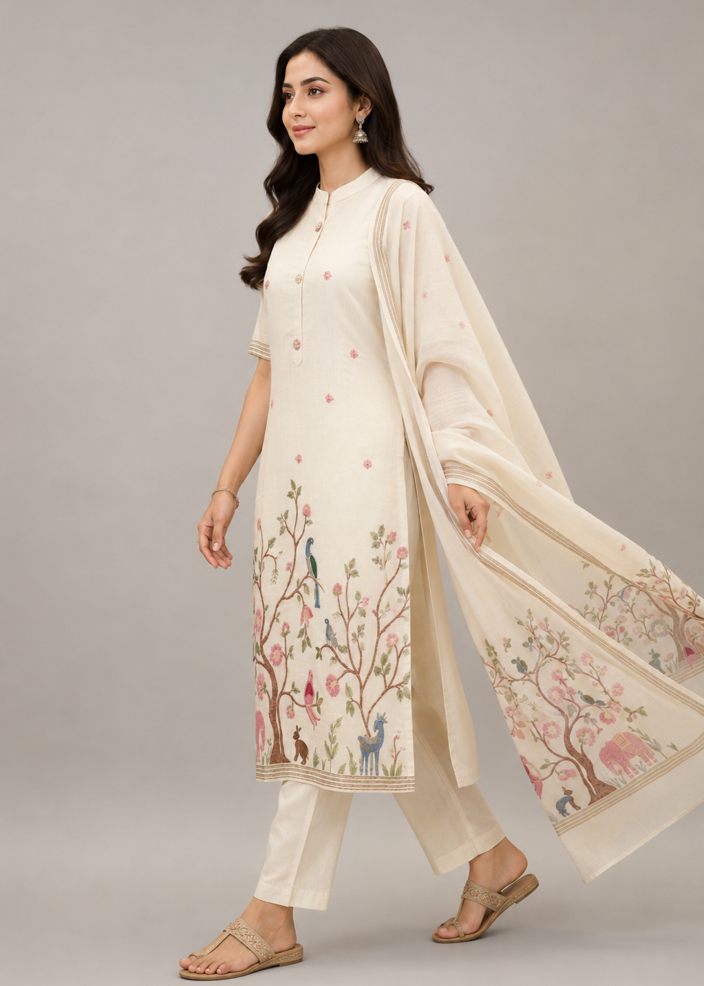 Peacock Bloom Jamdani Cotton Kurta Set