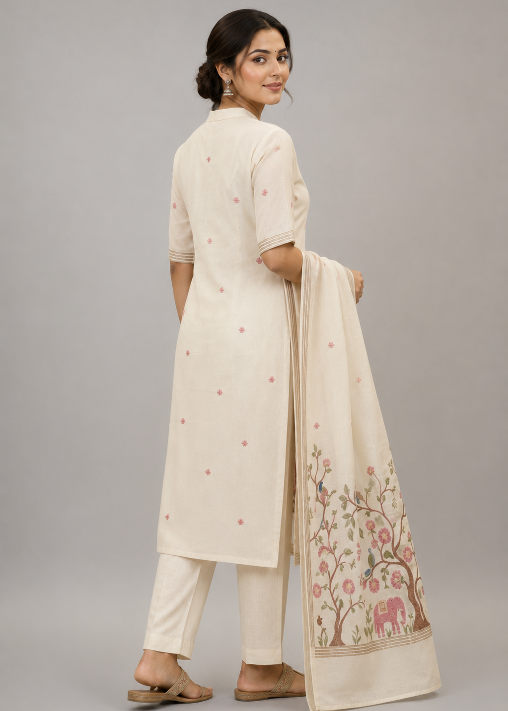 Peacock Bloom Jamdani Cotton Kurta Set