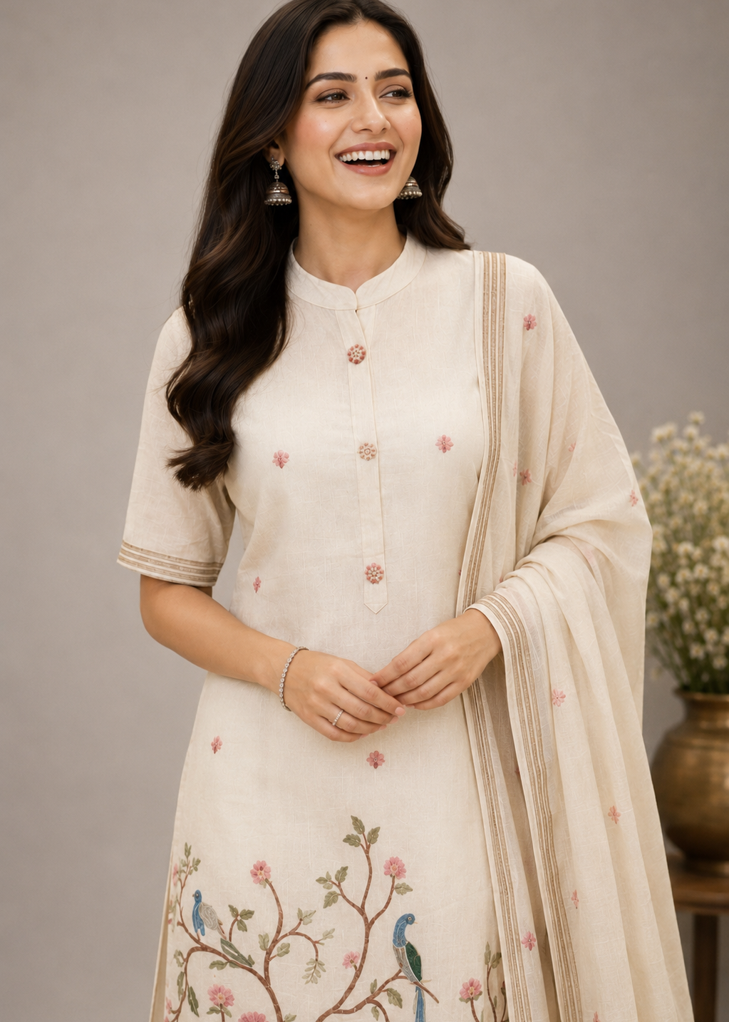 Peacock Bloom Jamdani Cotton Kurta Set