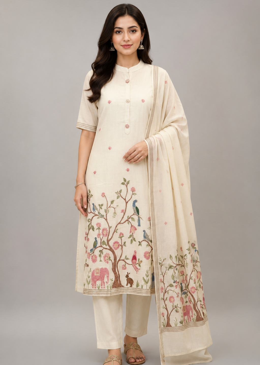Peacock Bloom Jamdani Cotton Kurta Set