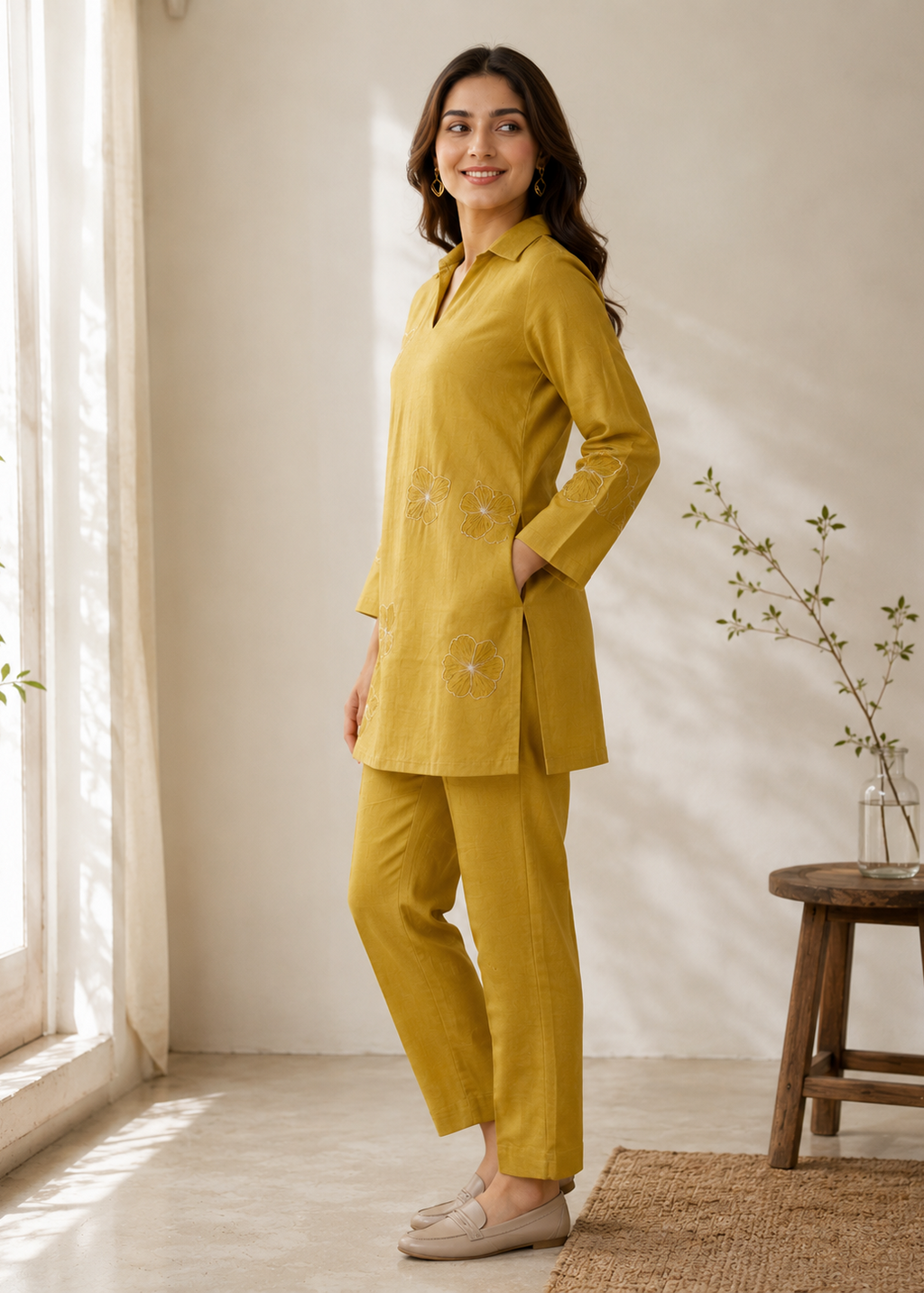 Vetican Mustard Embroidered Co-Ord Set