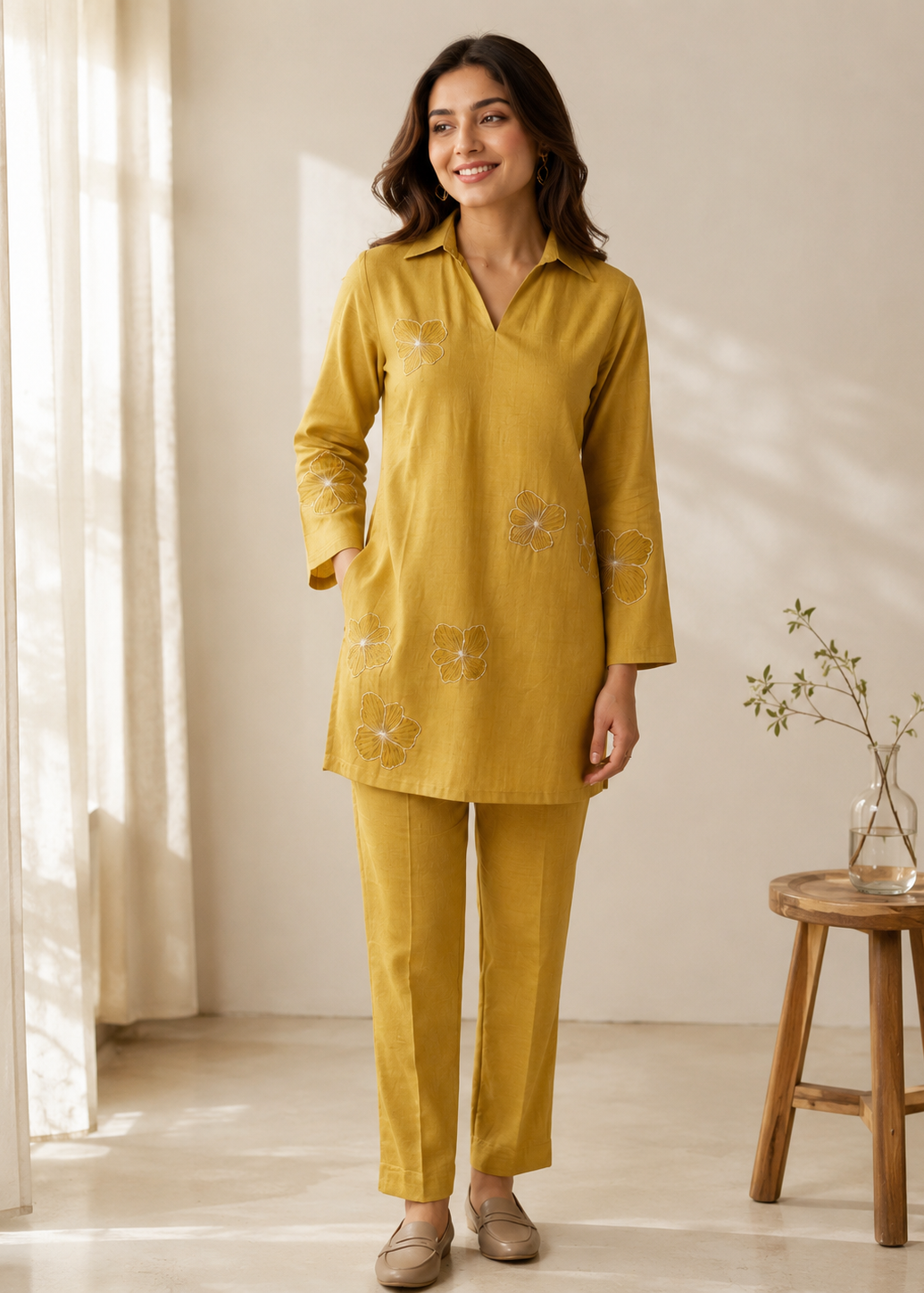 Vetican Mustard Embroidered Co-Ord Set