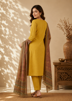 Mustard Heritage Vetican Digital Print Kurta Pant & Dupatta Set