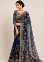 Midnight Bloom Embellished Net Saree with Designer Stitched Blouse