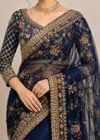 Midnight Bloom Embellished Net Saree with Designer Stitched Blouse