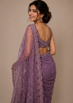 Lavender Luster Tone-on-Tone Sequins Handworked Soft Net Saree