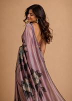 Mauve Bloom Digital Floral Printed Kasturi Silk Saree with Sequin & Zari Detailing