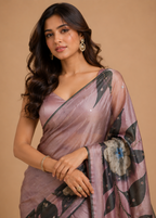 Mauve Bloom Digital Floral Printed Kasturi Silk Saree with Sequin & Zari Detailing