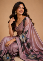 Mauve Bloom Digital Floral Printed Kasturi Silk Saree with Sequin & Zari Detailing