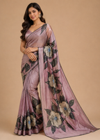 Mauve Bloom Digital Floral Printed Kasturi Silk Saree with Sequin & Zari Detailing