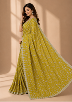 Sunlit Meadow Silver Embroidered Crush Silk Saree